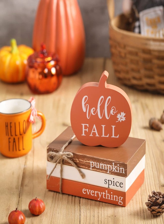 KORMMCO Thanksgiving Fall Wood Book Stack, Fall Thanksgiving Decorations Tiered Tray,Hello Fall Decor, Autumn Mini Faux Decorative,Farmhouse Mini Decorative Books Bundle - Image 2